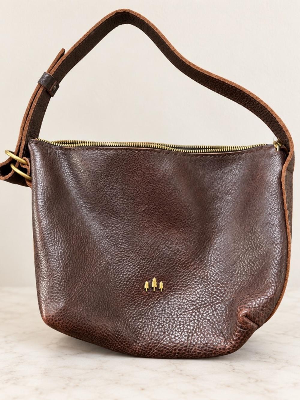 Portland Leather Goods Small Slouchy Shoulder Bag Brown Full Grain Leather